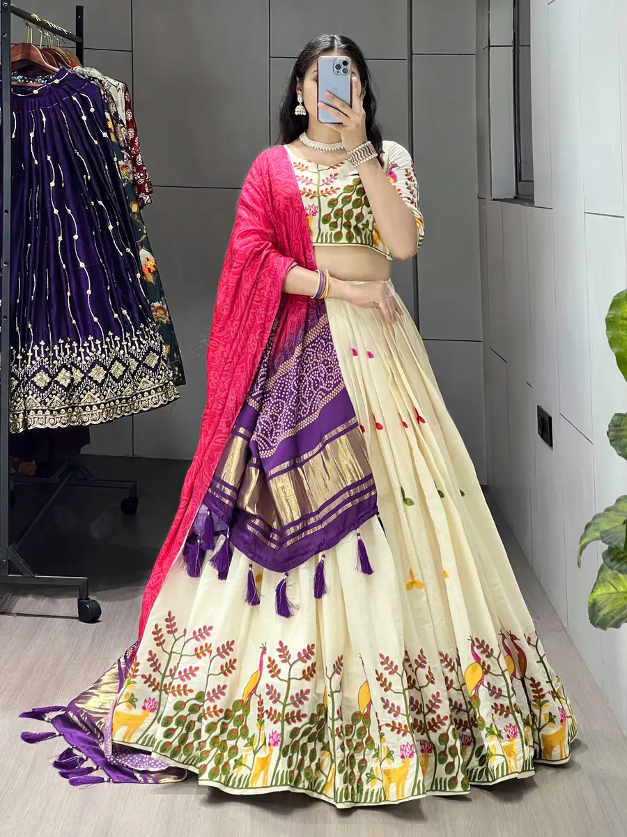 1DESIGNER COTTON EMBROIDERY WORK LEHENGA CHOLI WITH DUPATTA WEDDING WEAR WHOLESALE PRICE ETHNIC GARMENT (2)
