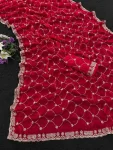 DESIGNER FENDY CHIFFON SILK SEQUENCE EMBROIDERY WORK WITH CUT WORK BORDER WORK SAREE WITH UNSTITCHED BLOUSE RANI
