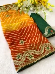 1DESIGNER GEORGETTE LEHRIYA WITH EMBROIDERY CONTRAST PALLU WORK SAREE WITH UNSTITCHED BLOUSE WEDDING WEAR WHOLESALE PRICE ETHNIC GARMENT (9)