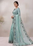DESIGNER JC SILK EMBROIDERY WORK AND MULTI THREAD WORK WITH ARCO CUT WORK SAREE WITH UNSTITCHED BLOUSE SKY