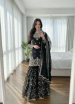 1DESIGNER JMC SILK THREAD WITH SEQUENCE WITH RIVET MOTI WORK TOP SHARARA WITH DUPATTA WEDDING WEAR WHOLESALE PRICE ETHNIC GARMENT (5)