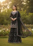1DESIGNER JMC SILK THREAD WITH SEQUENCE WITH RIVET MOTI WORK TOP SHARARA WITH DUPATTA WEDDING WEAR WHOLESALE PRICE ETHNIC GARMENT (5)