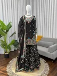 1DESIGNER JMC SILK THREAD WITH SEQUENCE WITH RIVET MOTI WORK TOP SHARARA WITH DUPATTA WEDDING WEAR WHOLESALE PRICE ETHNIC GARMENT (5)