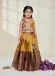 DESIGNER KANJIVARAM SILK ZARI WEAVING WORK KID'S LEHENGA CHOLI MUSTARD