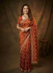 DESIGNER SPACE SILK CUT WORK AND RICH FLOWER SEQUENCE EMBRODERY WORK SAREE WITH UNSTITCHED BLOUSE ORANGE