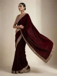 1DESIGNER VELVET PLAIN WITH EMBROIDERY SEQUENCE WITH JARI DORI EMBROIDERY WORK BORDER SAREE WITH STITCHED BLOUSE PARTY WEAR WHOLESALE PRICE ETHNIC GARMENT (10).jpg.webp