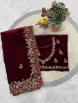 1DESIGNER VELVET SEQUENCE & JARI THREAD EMBROIDERY WITH BORDER AND CUTWORK SAREE WITH UNSTITCHED BLOUSE WEDDING WEAR WHOLESALE PRICE ETHNIC GARMENT (29).webp