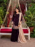 DESIGNER VELVET THREAD & SEQUENCE WORK WITH PEARL WORK TOP PALAZZO WITH DUPATTA WINE
