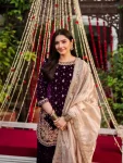 1DESIGNER VELVET THREAD & SEQUENCE WORK WITH PEARL WORK TOP PALAZZO WITH DUPATTA WEDDING WEAR WHOLESALE PRICE ETHNIC GARMENT (19)