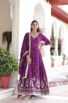 DESIGNER VICHITRA SILK SEQUENCE EMBROIDERY WORK GOWN WITH DUPATTA PURPLE