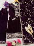 1DESIGNER VISCOSE VELVET EMBROIDERY SEQUENCE WORK TOP BOTTOM WITH DUPATTA FESTIVE WEAR WHOLESALE PRICE ETHNIC GARMENT (19)