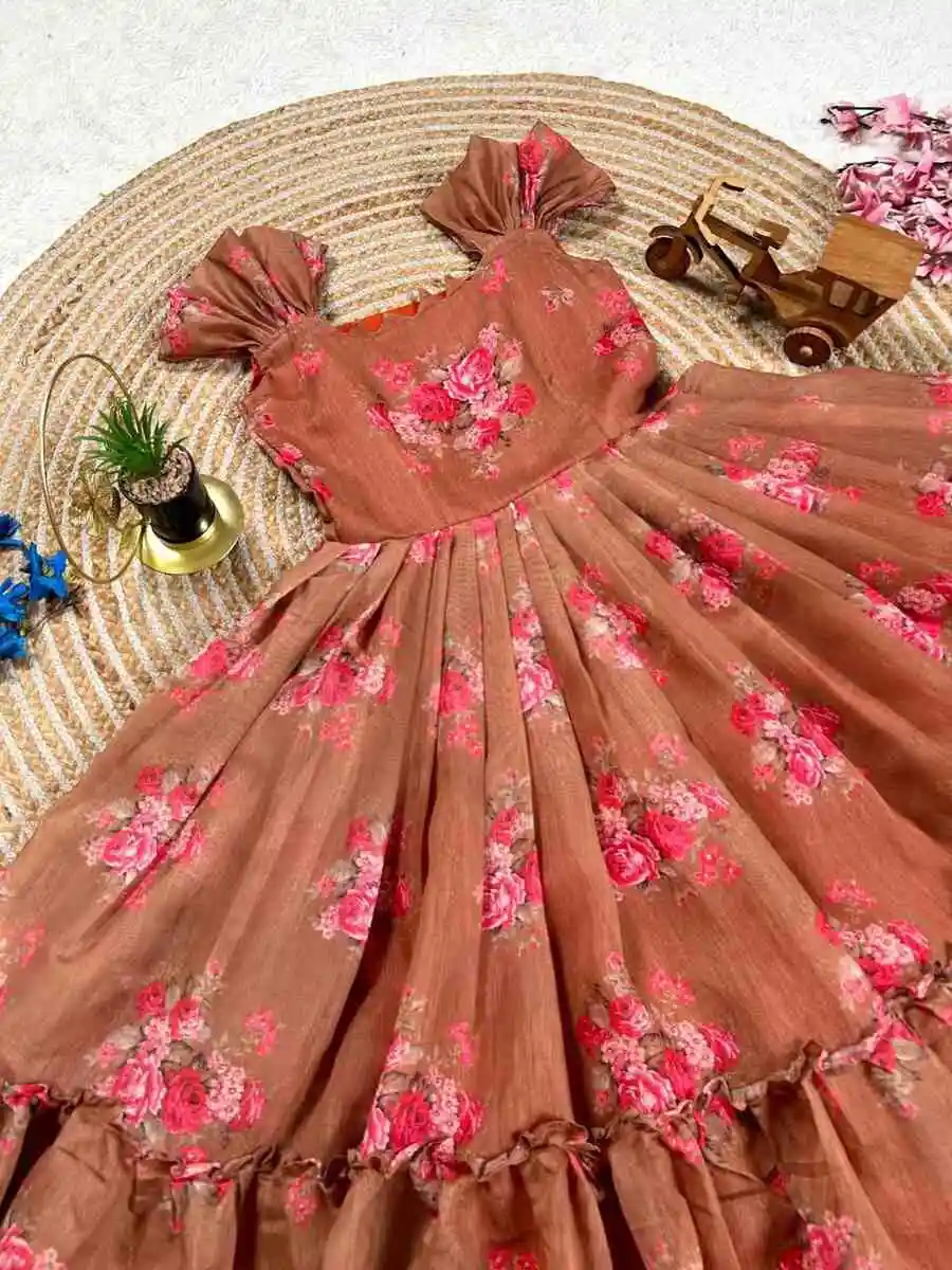 1FANCY CHANDERI FLORAL PRINTED WORK KID'S GOWN FESTIVE WEAR WHOLESALE PRICE ETHNIC GARMENT (12)