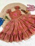 1FANCY CHANDERI FLORAL PRINTED WORK KID’S GOWN FESTIVE WEAR WHOLESALE PRICE ETHNIC GARMENT (10)