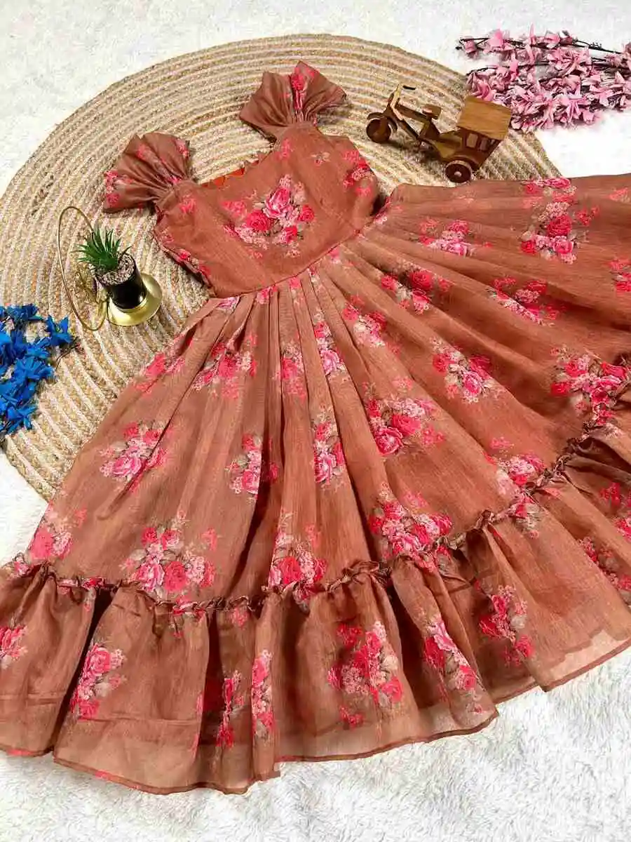 1FANCY CHANDERI FLORAL PRINTED WORK KID'S GOWN FESTIVE WEAR WHOLESALE PRICE ETHNIC GARMENT (9)