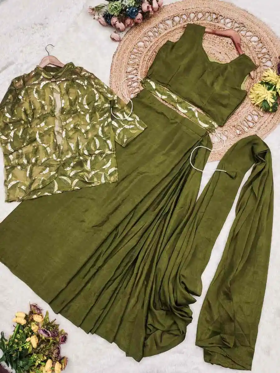 1FANCY CHINON SILK PLAIN READY TO WEAR SAREE AND BLOUSE WITH MULTI-THREAD EMBROIDERY SEQUENCE WORK KOTI PARTY WEAR WHOLESALE PRICE ETHNIC GARMENT (14)