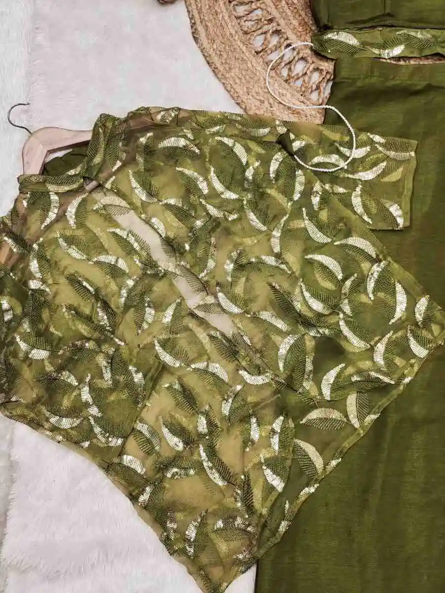 1FANCY CHINON SILK PLAIN READY TO WEAR SAREE AND BLOUSE WITH MULTI-THREAD EMBROIDERY SEQUENCE WORK KOTI PARTY WEAR WHOLESALE PRICE ETHNIC GARMENT (16)