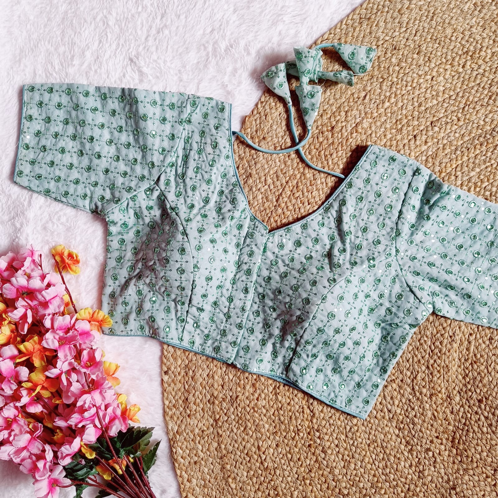 1FANCY GEORGETTE SEQUENCE WORK STITCHED BLOUSE WEDDING WEAR WHOLESALE PRICE ETHNIC GARMENT (5)