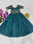 1FANCY GEORGETTE SILK EMBROIDERY AND HAND WORK KID’S GOWN FESTIVE WEAR WHOLESALE PRICE ETHNIC GARMENT (10)
