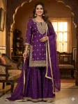 FANCY GMY SILK EMBROIDERY SEQUENCE WORK WITH READY MADE LACE BORDER WORK TOP SHARARA WITH DUPATTA PURPLE