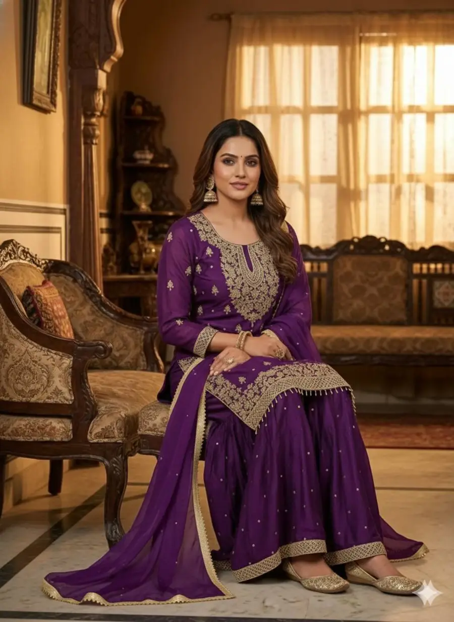 1FANCY GMY SILK EMBROIDERY SEQUENCE WORK WITH READY MADE LACE BORDER WORK TOP SHARARA WITH DUPATTA FESTIVE WEAR WHOLESALE PRICE ETHNIC GARMENT (33)