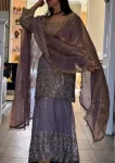 FANCY NC SATIN EMBROIDERY SEQUENCE WORK TOP SHARARA WITH DUPATTA LAVENDER