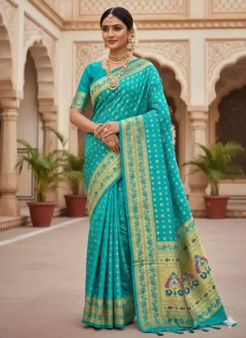 FANCY PAITHANI SILK ZARI WEAVING WORK SAREE WITH UNSTITCHED BLOUSE RAMA