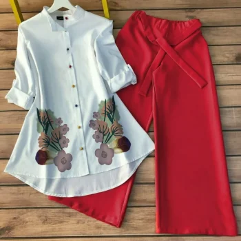 FANCY POLY RAYO PRINT WORK TUNIC TOP WITH PALAZZO RANI