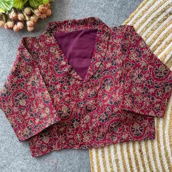 FANCY PURE COTTON AJRAKH PRINT WORK STITCHED BLOUSE WINE