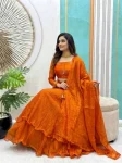 FANCY SPACE SILK SEQUENCE EMBROIDERY WORK LEHENGA BLOUSE WITH EXTRA FRILLS AND DUPATTA ORANGE