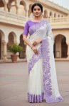 FANCY TABBY ORGANZA THREAD WORK AND ARCO BORDER WORK SAREE WITH UNSTITCHED BLOUSE PURPLE