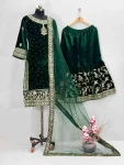 1FANCY VELVET EMBROIDERY CHAIN SEQUENCE WORK WITH RIVET MOTI HAND WORK TOP SHARARA WITH DUPATTA WEDDING WEAR WHOLESALE PRICE ETHNIC GARMENT (12)