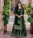 FANCY VELVET EMBROIDERY CHAIN SEQUENCE WORK WITH RIVET MOTI HAND WORK TOP SHARARA WITH DUPATTA GREEN