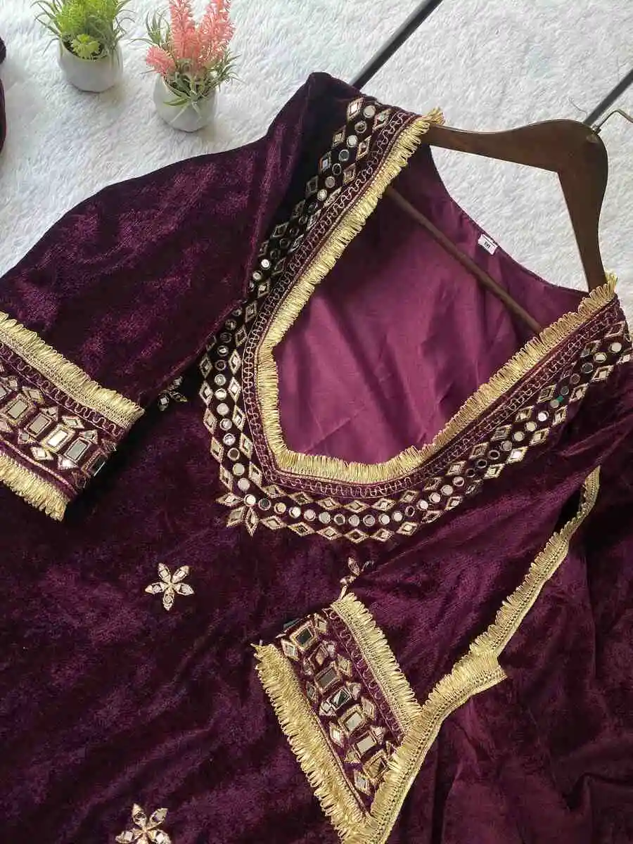 1FANCY VELVET REAL MIRROR WORK WITH EMBROIDERY WORK TOP BLOUSE PALAZZO WITH DUPATTA PARTY WEAR WHOLESALE PRICE ETHNIC GARMENT (32)