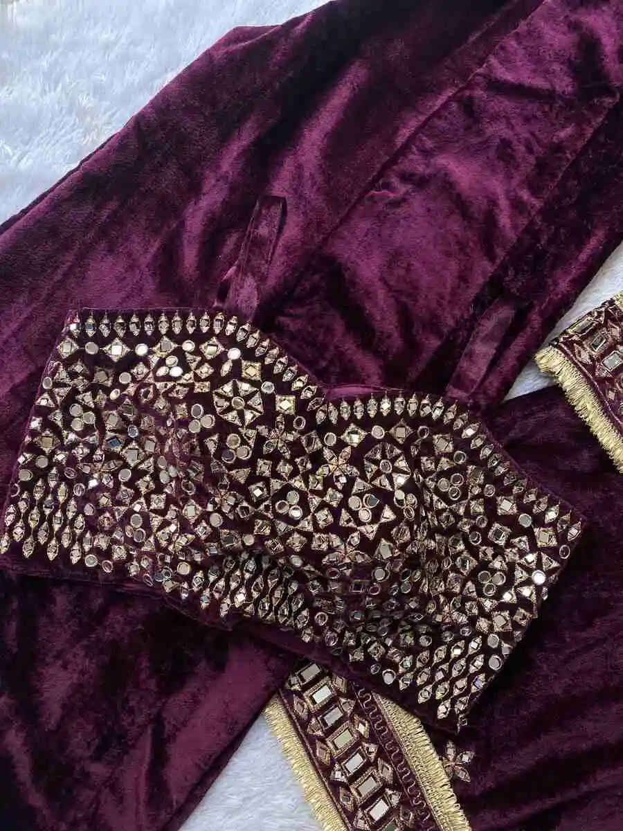 1FANCY VELVET REAL MIRROR WORK WITH EMBROIDERY WORK TOP BLOUSE PALAZZO WITH DUPATTA PARTY WEAR WHOLESALE PRICE ETHNIC GARMENT (33)