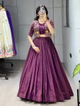 FANCY VICHITRA PLAIN WITH PLEATING WORK LEHENGA WITH EMBROIDERED BLOUSE AND KOTI WINE