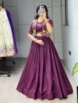 1FANCY VICHITRA PLAIN WITH PLEATING WORK LEHENGA WITH EMBROIDERED BLOUSE AND KOTI PARTY WEAR WHOLESALE PRICE ETHNIC GARMENT (26)