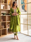 FANCY VICHITRA SILK EMBROIDERY WORK TOP BOTTOM WITH DUPATTA PARROT GREEN