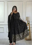 LATEST VICHITRA SILK EMBROIDERY SEQUENCE WORK GOWN BOTTOM WITH DUPATTA  BLACK