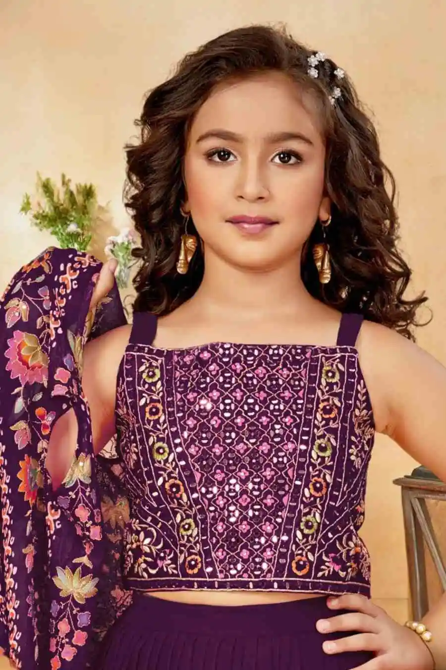 1MODERN CREPE EMBROIDERY WORK KID'S BLOUSE KOTI WITH PALAZZO SET FESTIVE WEAR WHOLESALE PRICE ETHNIC GARMENT (9)