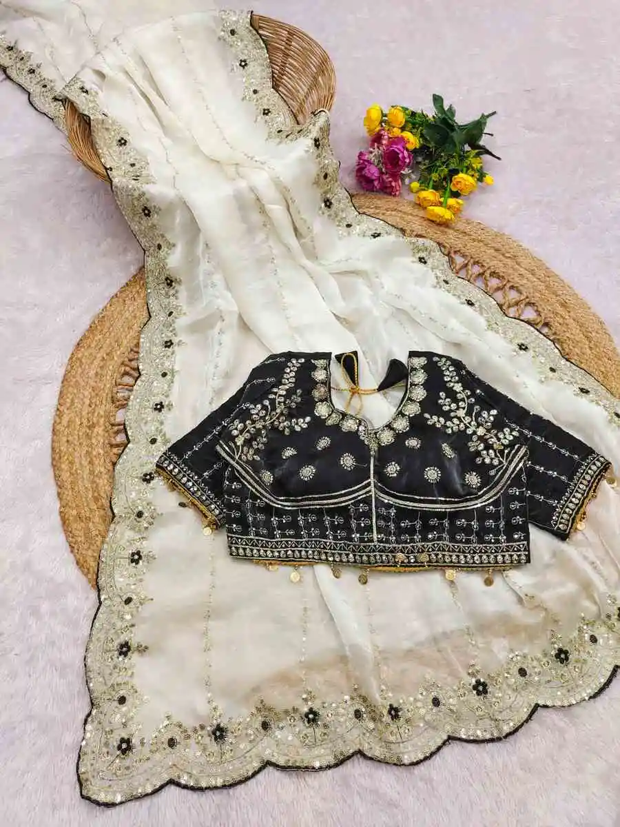 1MODERN FENDY SATIN EMBROIDERY SEQUENCE WORK HEAVY BORDER WITH BUTTI WORK SAREE WITH STITCHED BLOUSE WEDDING WEAR WHOLESALE PRICE ETHNIC GARMENT (10)