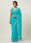 MODERN GEORGETTE HOTFIX WORK SAREE WITH UNSTITCHED BLOUSE RAMA