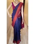 MODERN LICHI SILK BANARASI WEAVING WORK SAREE WITH UNSTITCHED BLOUSE NAVY BLUE