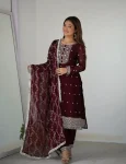 MODERN RANGOLI SILK EMBROIDERY SEQUENCE AND JARI WORK TOP BOTTOM WITH DUPATTA MAROON