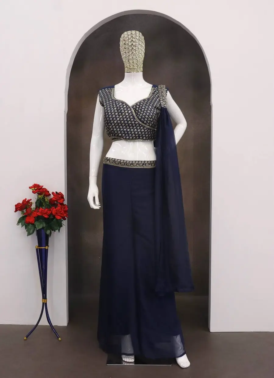 1MODERN TABBY SILK EMBROIDERY SEQUENCE THREAD WORK BLOUSE PALAZZO WITH DUPATTA PARTY WEAR WHOLESALE PRICE ETHNIC GARMENT (4)