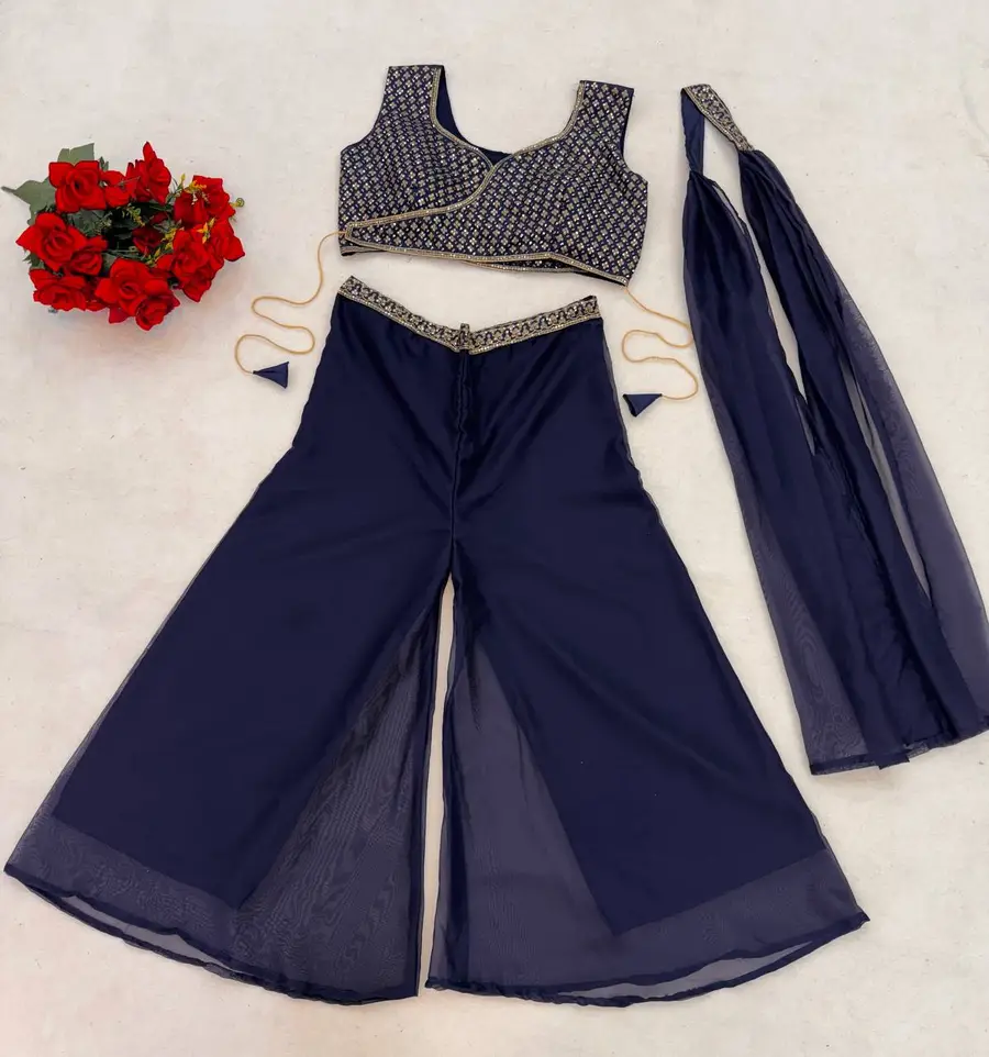 1MODERN TABBY SILK EMBROIDERY SEQUENCE THREAD WORK BLOUSE PALAZZO WITH DUPATTA PARTY WEAR WHOLESALE PRICE ETHNIC GARMENT (5)