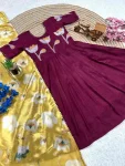 1MODERN VICHITRA SILK HAND PAINTED WHIT MAGGAM WORK KID’S GOWN WITH DUPATTA FESTIVE WEAR WHOLESALE PRICE ETHNIC GARMENT (21)