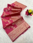 1NEW ARRIVAL BANARASI SILK FLOWERS AND MINA & ZARI WEAVING WORK SAREE WITH UNSTITCHED BLOUSE FESTIVE WEAR WHOLESALE PRICE ETHNIC GARMENT (6)