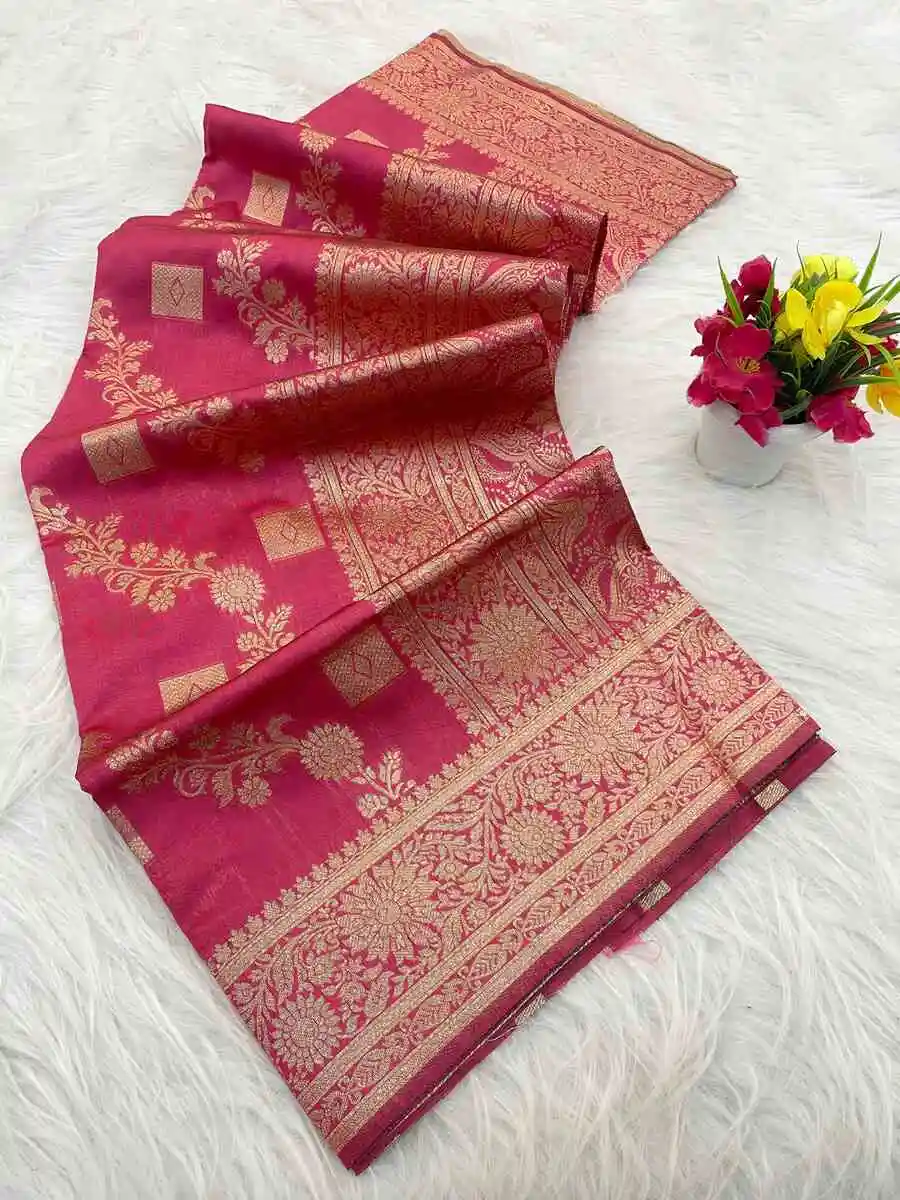 1NEW ARRIVAL BANARASI SILK FLOWERS AND MINA & ZARI WEAVING WORK SAREE WITH UNSTITCHED BLOUSE FESTIVE WEAR WHOLESALE PRICE ETHNIC GARMENT (5)