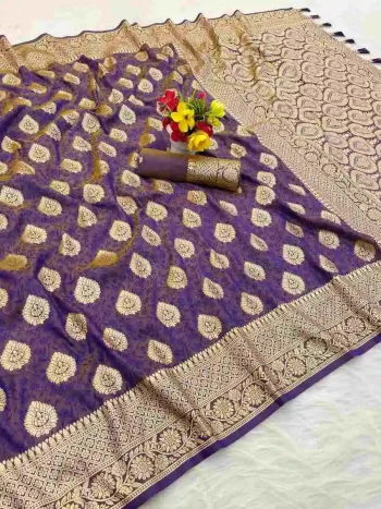 NEW ARRIVAL BANARASI SILK GOLDEN ZARI BUTTI WEAVING WORK SAREE WITH UNSTITCHED BLOUSE WINE