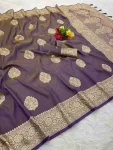 NEW ARRIVAL BANARASI SILK GOLDEN ZARI BUTTI WEAVING WORK SAREE WITH UNSTITCHED BLOUSE LAVENDER